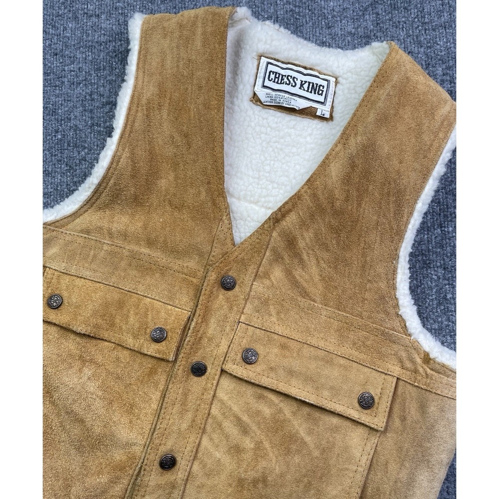 Vintage Chess King Vest Leather Sherpa Lined Western Cowboy Suede Size L
